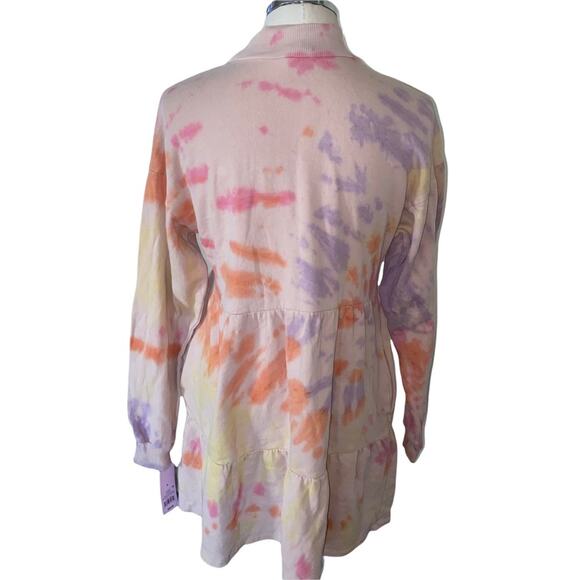Wild Fable Tie Dye Tiered Mock neck Multicolored Peach Dress w/pockets NWTs Sz L - Picture 3 of 6
